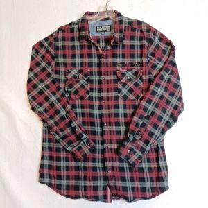 Raw Yarn windowpane Check plaid shirt men's Sz XL